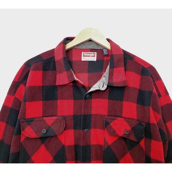 Wrangler Premium Quality Men’s Red Black Buffalo Plaid Flannel Shacket Shirt 3XL - Picture 3 of 7